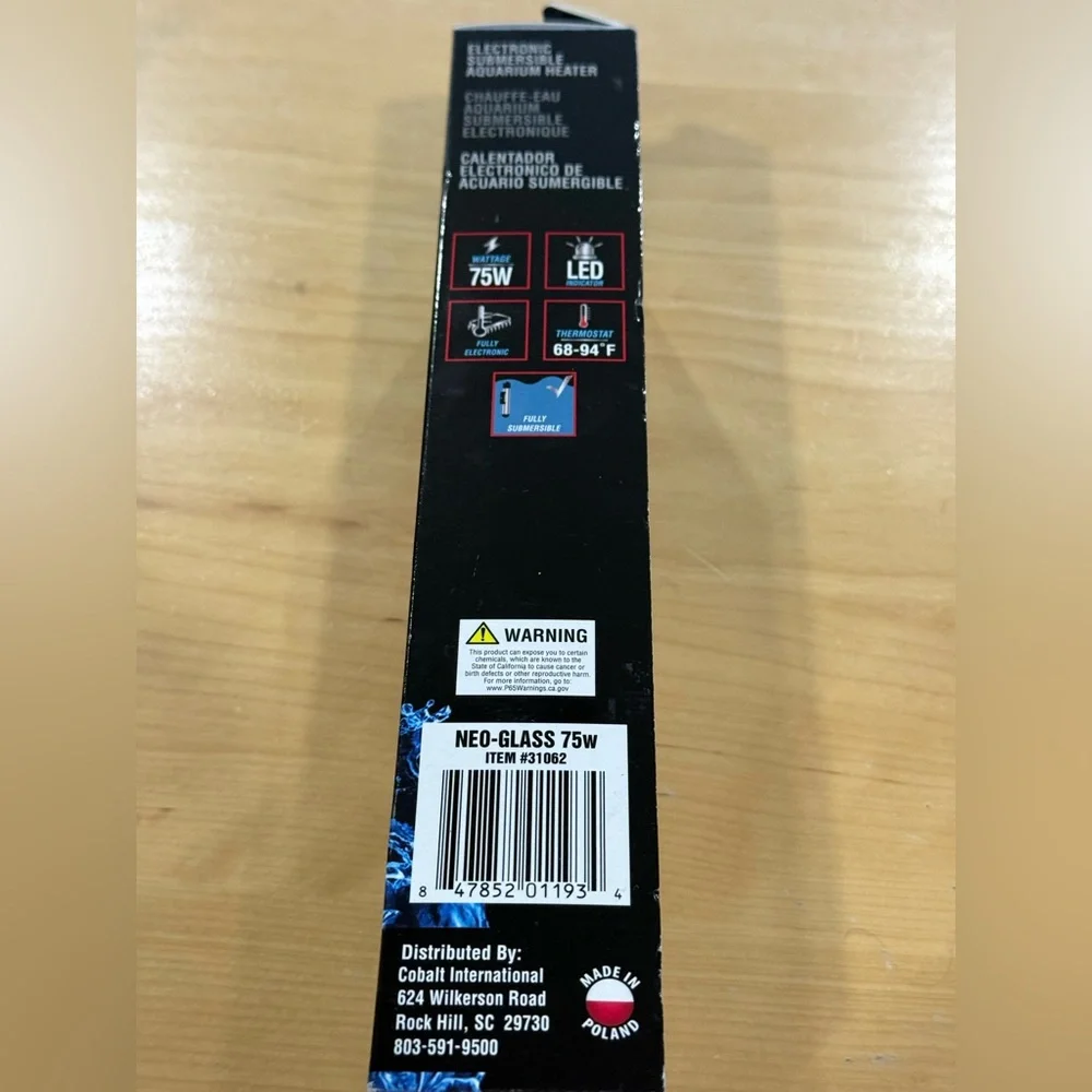 Cobalt Aquatics 75 Watt Neo Glass Electronic Submersible Heater.Brand new sealed